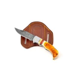Folding Knife With Leather Sheath